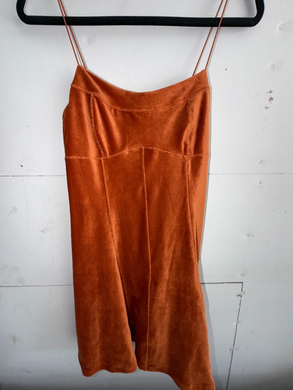 Orange Velvet Dress with Thin Straps